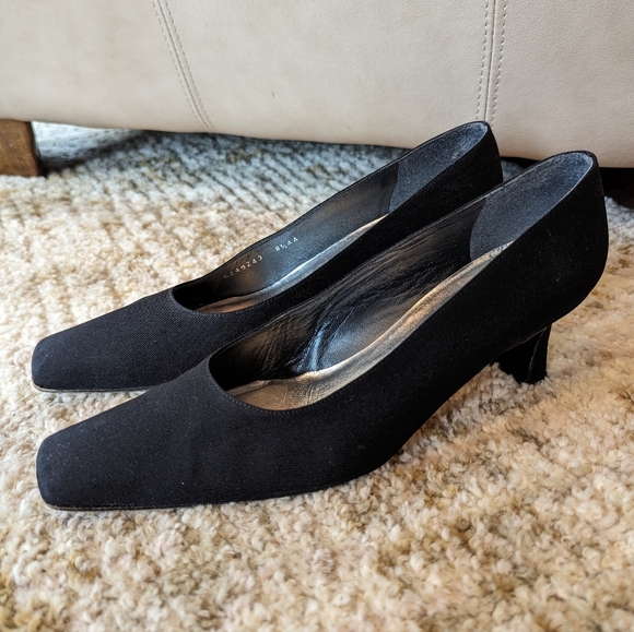 Vintage Stuart Weitzman Leah Square Toe Black Pumps Shoes Women's Size 8.5 N - Picture 3 of 13